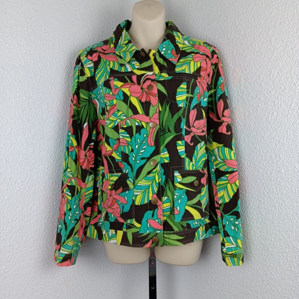 Units Lightweight Jacket LARGE Long Sleeve Colorful Floral Pattern Snap Front